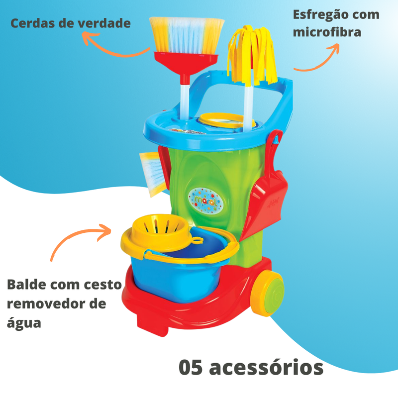 Carrinho de Limpeza Infantil Cleaning Trolley Colorido - Maral