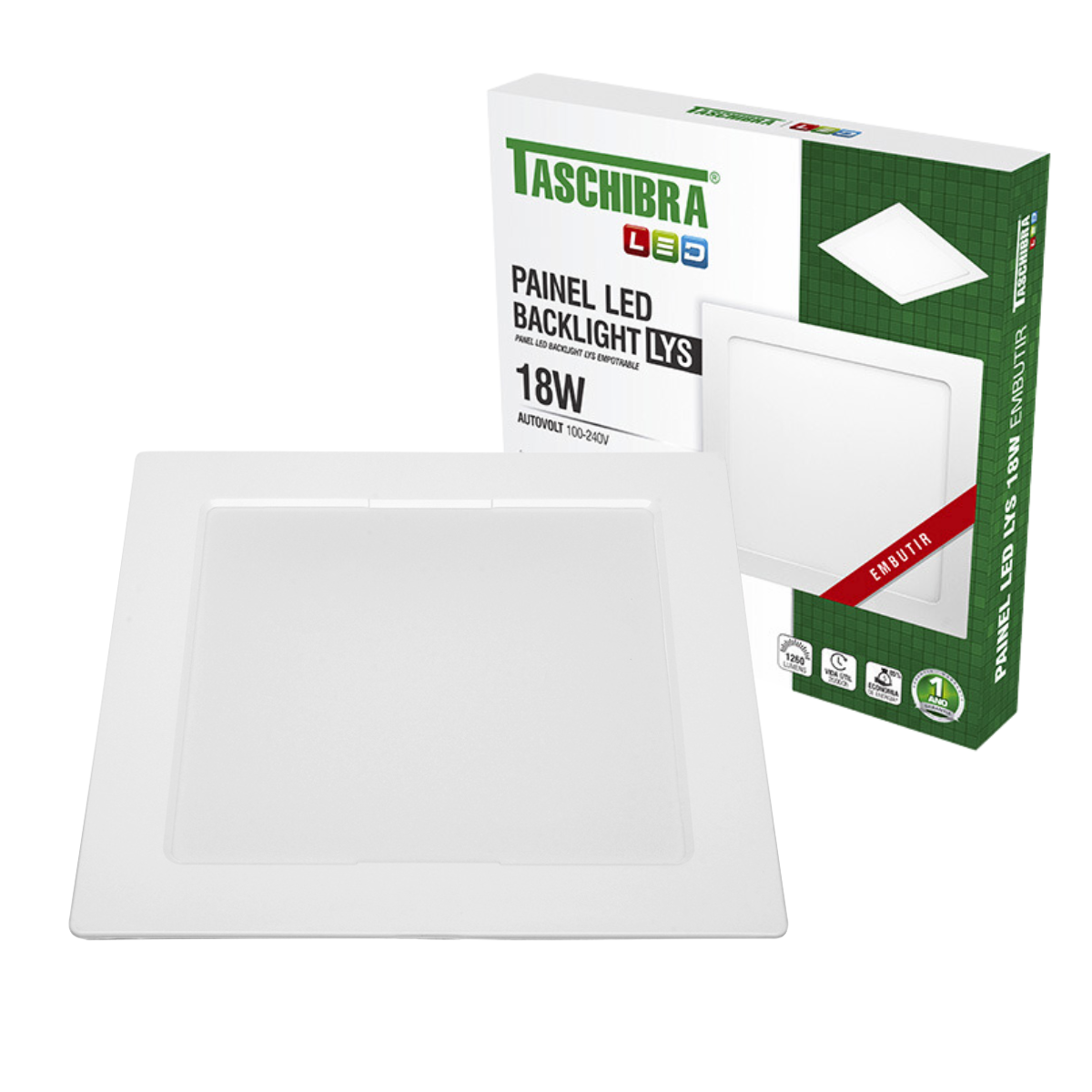 Painel de Led 18w Quadrado lys Embutir Branco - Taschibra